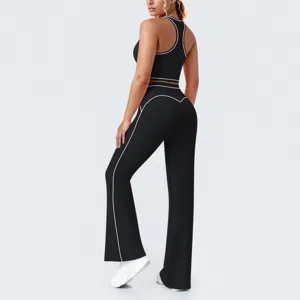 Ensemble de fitness yoga pour femmes soutien-gorge de sport et pantalon évasé noir