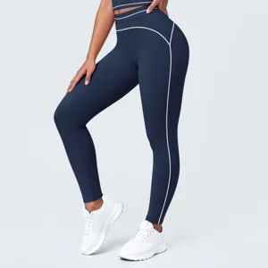 Leggings de yoga de talle alto con ribetes en contraste, ropa deportiva de fitness para mujer.