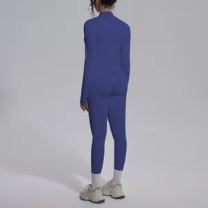 Set sportivo a maniche lunghe tinta unita senza cuciture, abbigliamento yoga fitness donna.