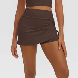 High-waisted ruched fake two-piece yoga athletic skirt for women running fitness gym wear