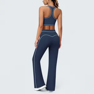 Ensemble de yoga deux pieces pour femme soutien-gorge de sport dos nageur pantalon evase