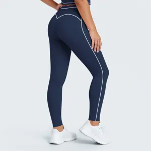 Leggings de yoga de talle alto con contraste sin costuras vista trasera para fitness y ejercicio