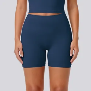 High-waisted tight yoga shorts set, breathable naked-feel fitness sportswear for women daily.