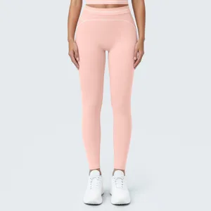 Mallas de yoga rosadas sin costuras de talle alto para mujer, pantalones deportivos.