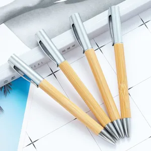 Natural Bamboo Wood Ballpoint Pen Business Office Writing Pen Eco Friendly Rotating Wooden Pen Promotional Gift Pen
