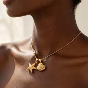 Goldener Seestern und Muschel Anhänger Halskette stilvoller Ozean Schmuck Damen Alltag