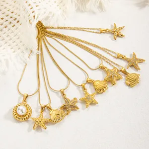 Goldene Seestern Muschel Perle Halskette Set mit Strass Sommer Ozean Damen Schmuck