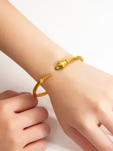 Bracelet manchette tête de serpent or acier titane élégant plaqué or 18k ouvert pour femme
