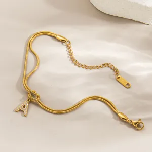 Vergoldet Edelstahl Buchstabe A Schlangenkette Armband Verstellbar Damen Modeschmuck Stil