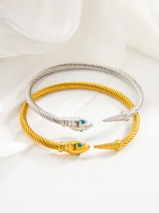 Bracelet manchette câble tête de serpent bicolore pour femme, bijoux en acier au titane.