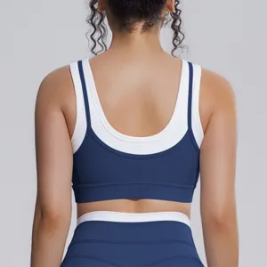 Soutien-gorge de sport faux deux pièces côtelé contraste haut de yoga fitness course vue dos