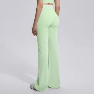 Pantalon de yoga flare taille haute femme sport fitness jambe large vert clair chic