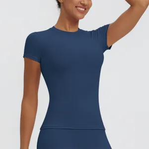 Women's short sleeve sports t-shirt quick drying slim fit athletic top for yoga running.