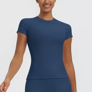 Women short sleeve fitness top, breathable quick dry athletic shirt for yoga and running workout.