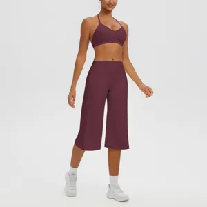 Ensemble de sport fitness femme brassiere yoga dos nageur et pantalon corsaire taille haute