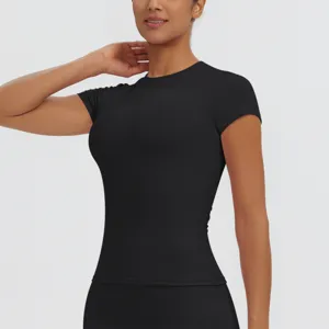 Women slim fit short sleeve yoga t-shirt breathable quick dry athletic running workout sports top