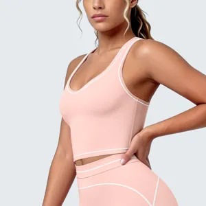 Roze sportbeha en leggings met contrastbies fitness yoga set voor dames sportkleding