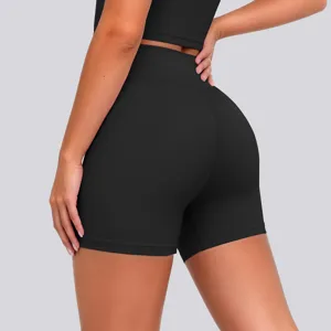 High waist black yoga shorts for women fitness running gym breathable nude feel sportswear.