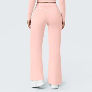 High-waisted pink contrast wide-leg yoga pants for women, activewear fitness detail.