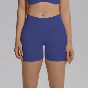 Seamless knit high-waist yoga shorts detail showcasing fabric texture and premium fit.