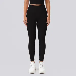 High waist black yoga pants for women, seamless fitness running workout gym activewear leggings.