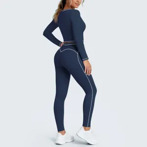 Women seamless yoga set long sleeve crop top fitness leggings athletic workout activewear