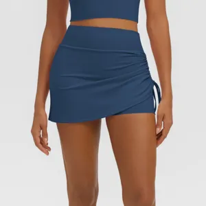 High elastic breathable pleated fake two piece yoga skort for sports running fitness gym.