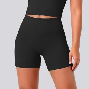 High-waist tight elastic breathable yoga shorts detail view, perfect for fitness running.