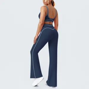 Completo sportivo donna profili a contrasto yoga due pezzi pantaloni a zampa palestra fitness