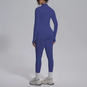 Set abbigliamento sportivo senza cuciture maniche lunghe yoga fitness allenamento donna