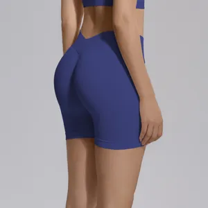 Seamless knit high waist V-waist butt lift yoga shorts for women fitness workout pants