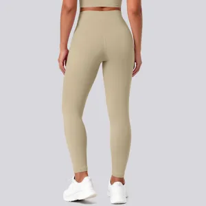 High waist nude feel yoga pants, back view detail showing stretchy push up fit for fitness.