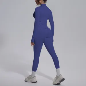 Completo yoga fitness senza cuciture monocolore elasticizzato abbigliamento sportivo