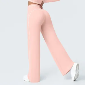 High waist wide leg yoga pants for women, comfortable activewear for running and fitness.