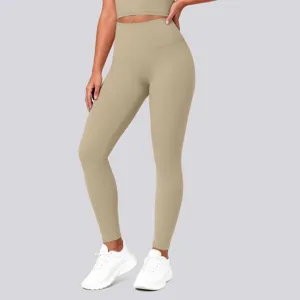 High-waisted seamless fitness yoga leggings in khaki color, perfect for gym workouts.