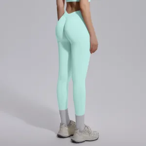 Seamless solid color tight breathable high elasticity yoga pants for women fitness running sport.