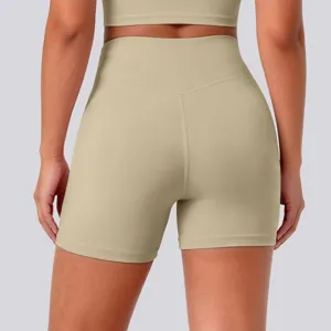High-waisted tight nude-feel breathable yoga shorts, stretchy workout activewear detail view.