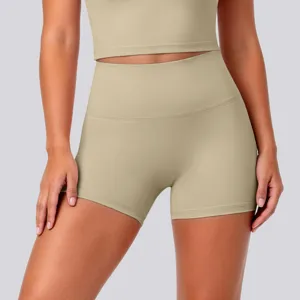 High waist yoga shorts for women, buttery soft athletic gym shorts, seamless fitness activewear.