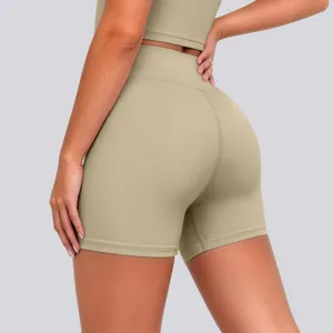 High-waist nude-feel breathable yoga shorts for women fitness running gym workout detail view.
