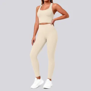 Ribbed seamless yoga set two piece activewear fitness workout crop top and high waist leggings