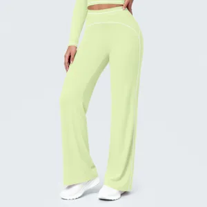 High waist wide leg contrast piping activewear yoga trousers casual sports pants for women.