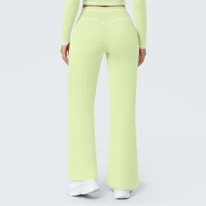 Light green high waist wide leg yoga pants for women athletic casual trousers sporty gym wear