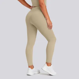 High-waisted solid color yoga leggings for women, tummy control fitness running active pants.