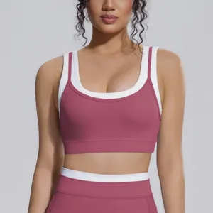 Soutien-gorge de sport côtelé faux deux pièces pour femmes yoga fitness course détail