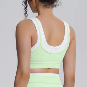 Soutien-gorge de sport côtelé bicolore détail dos, vêtement de fitness yoga respirant