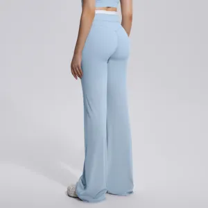 Pantalon flare taille haute pour femme, leggings de yoga fitness avec fausse double taille.