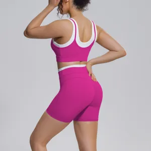 Seamless nylon sports bra and high-waisted shorts yoga set for women fitness running