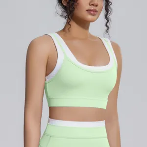 Faux soutien-gorge de sport en deux pièces haut de yoga côtelé pour femmes fitness course gym