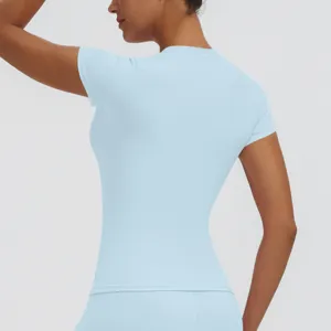 Women's slim fit athletic short sleeve t-shirt quick dry yoga fitness top activewear.