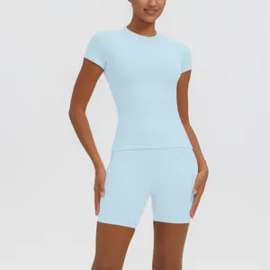 Haut de yoga manches courtes respirant short de course taille haute ensemble de sport